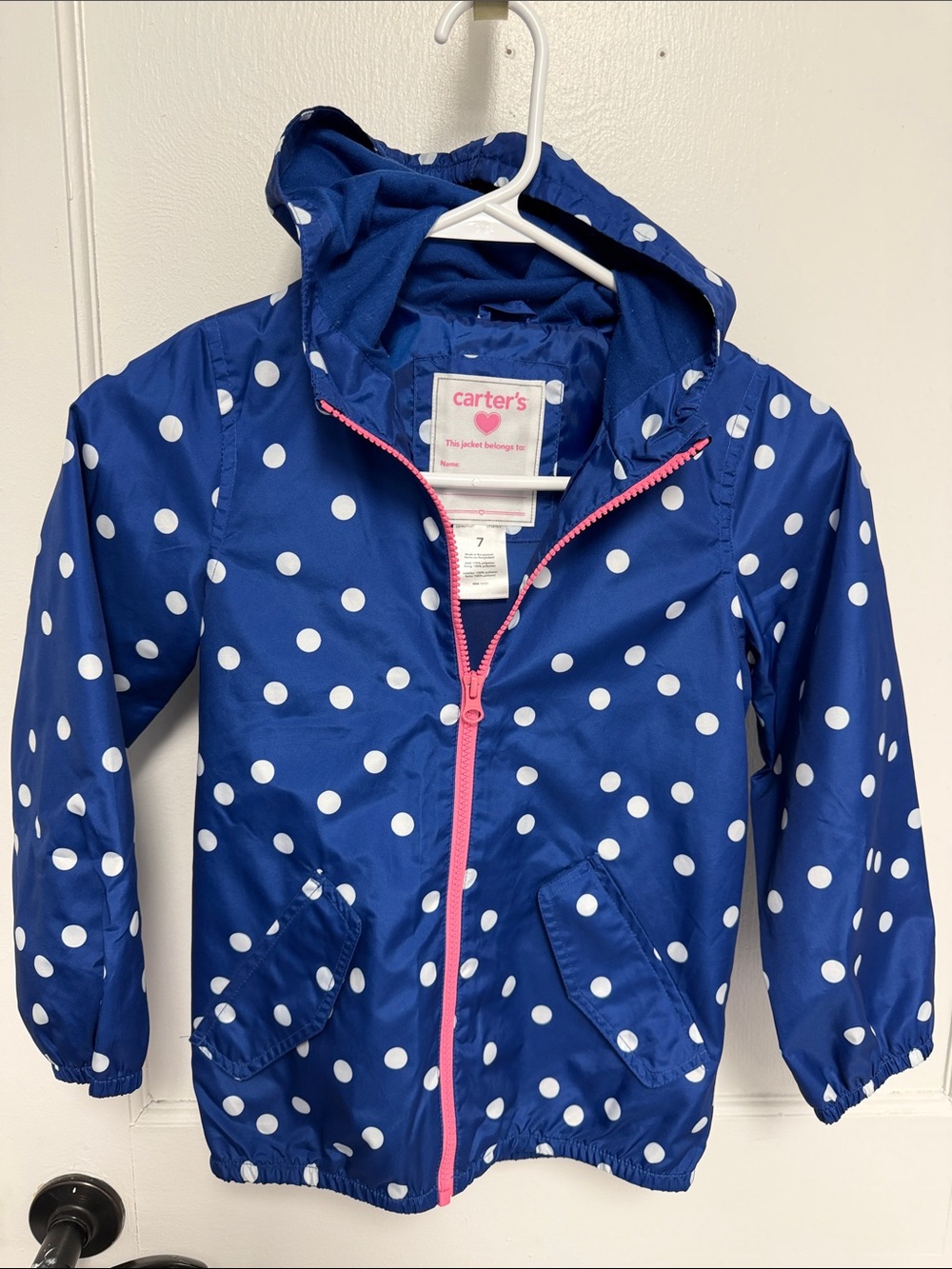 Carter's Navy Polka Dot Hooded Raincoat with Pink Zip